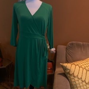 Emerald green faux wrap dress